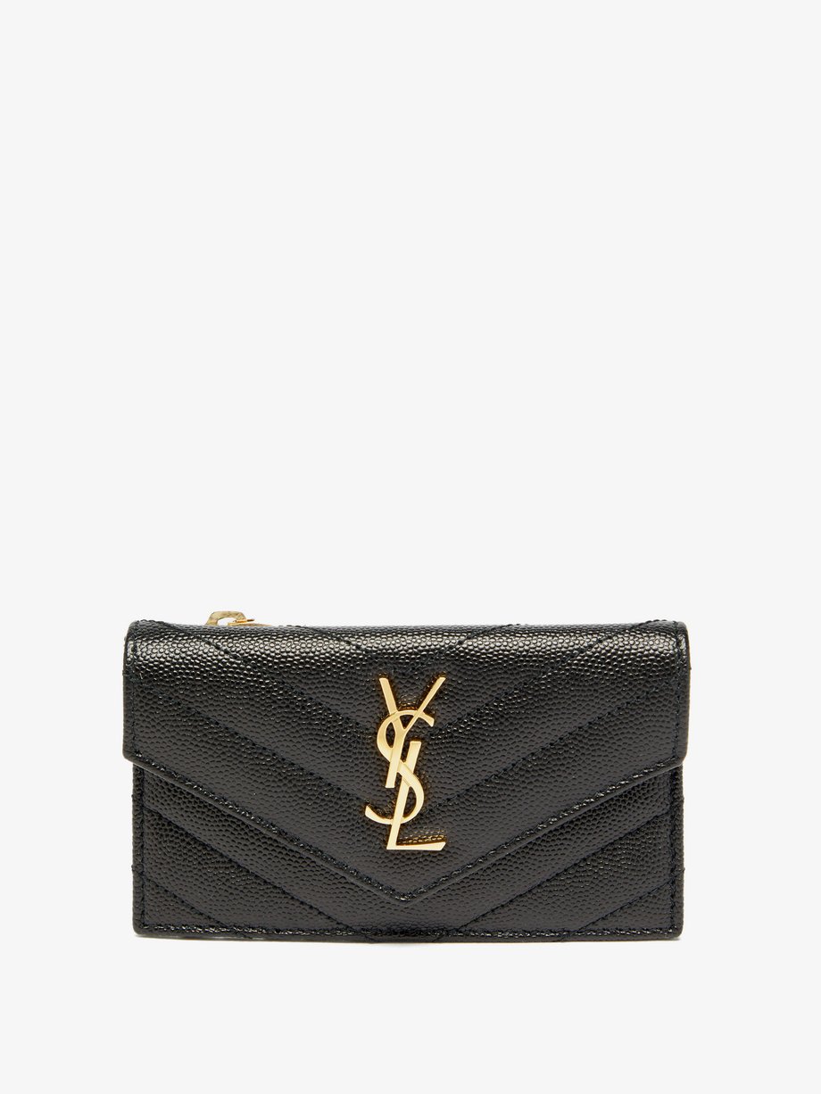 YSL-Plaque Zipped Quilted-Leather Cardholder
