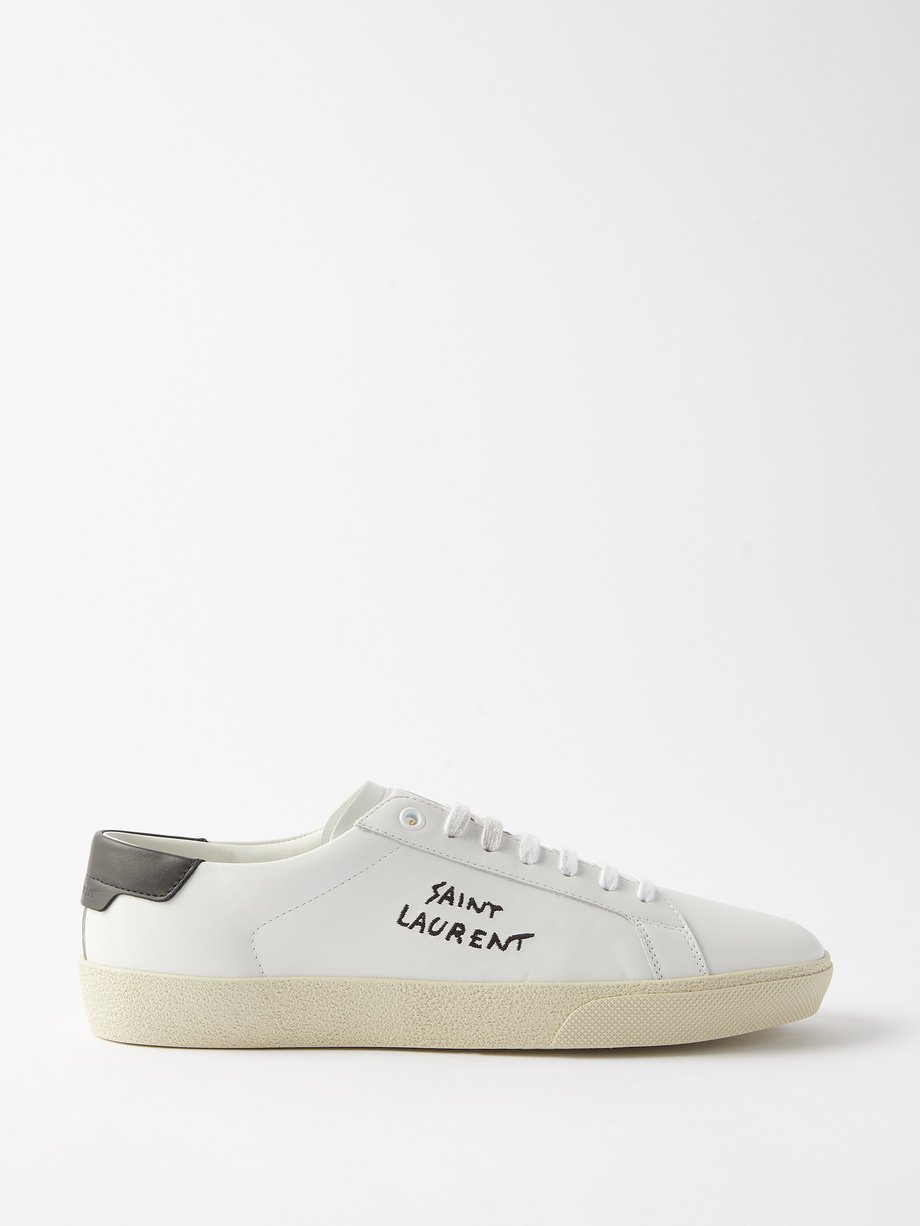 White Court logo-embroidered leather trainers | Saint Laurent | MATCHES UK