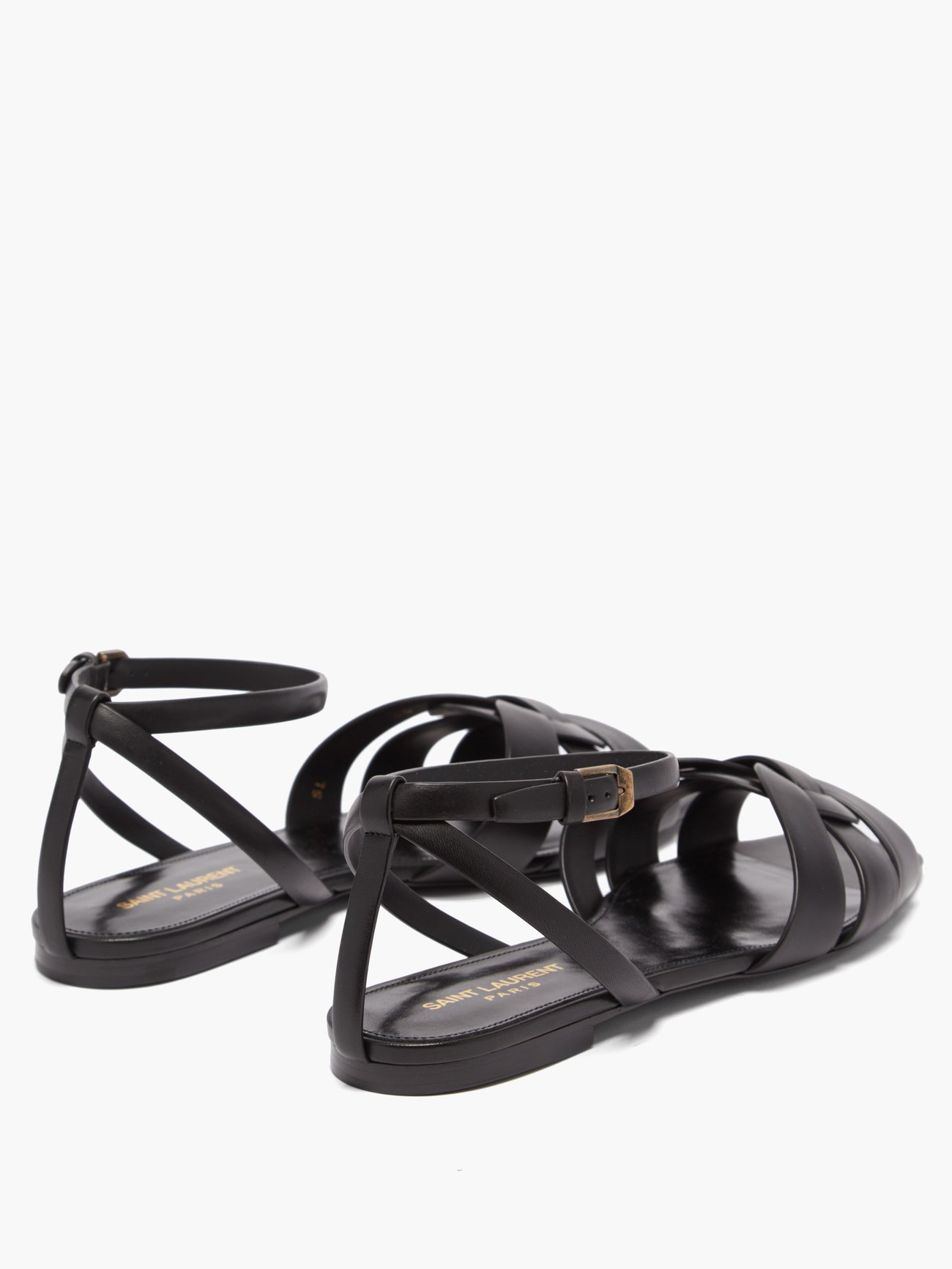 Saint Laurent Tribute Slip On Sandal In Black Maine Leather On