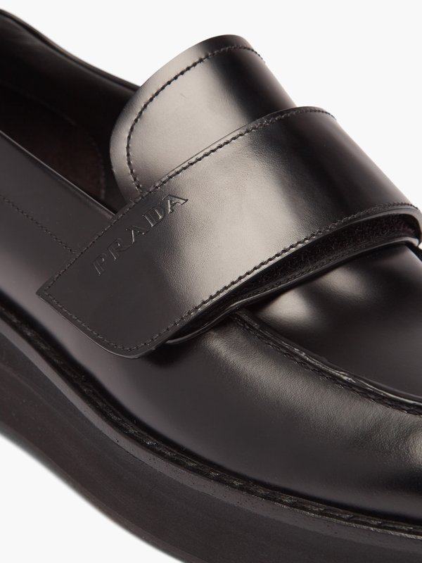 Prada Velcro-strap leather platform loafers
