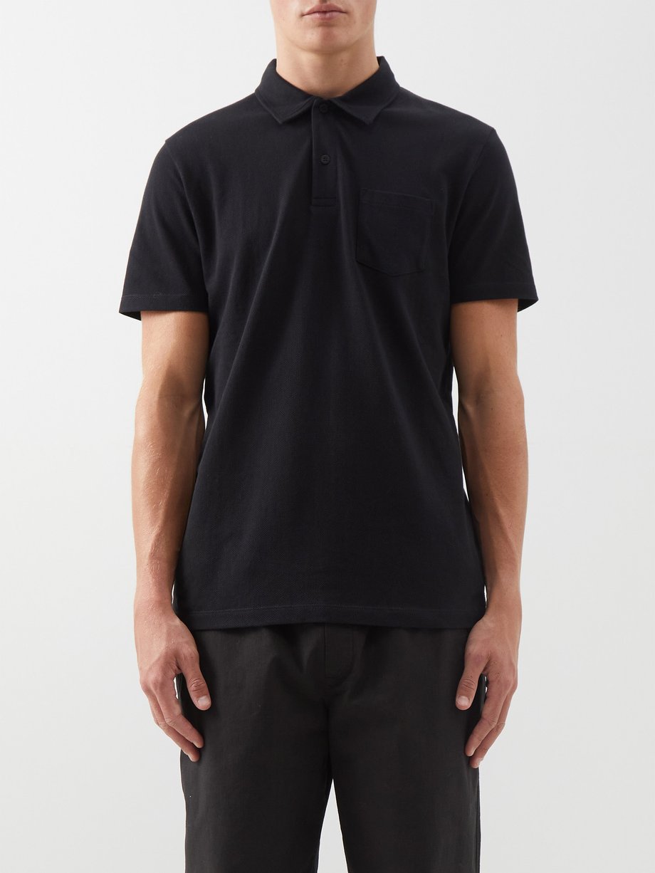 Black Riviera cotton-mesh polo shirt | Sunspel | MATCHESFASHION AU