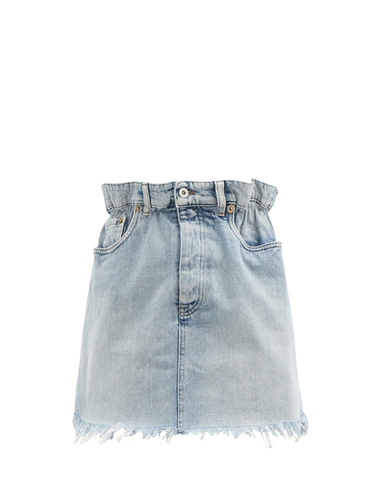 Blue Gathered-waist frayed denim skirt | Miu Miu | MATCHESFASHION US