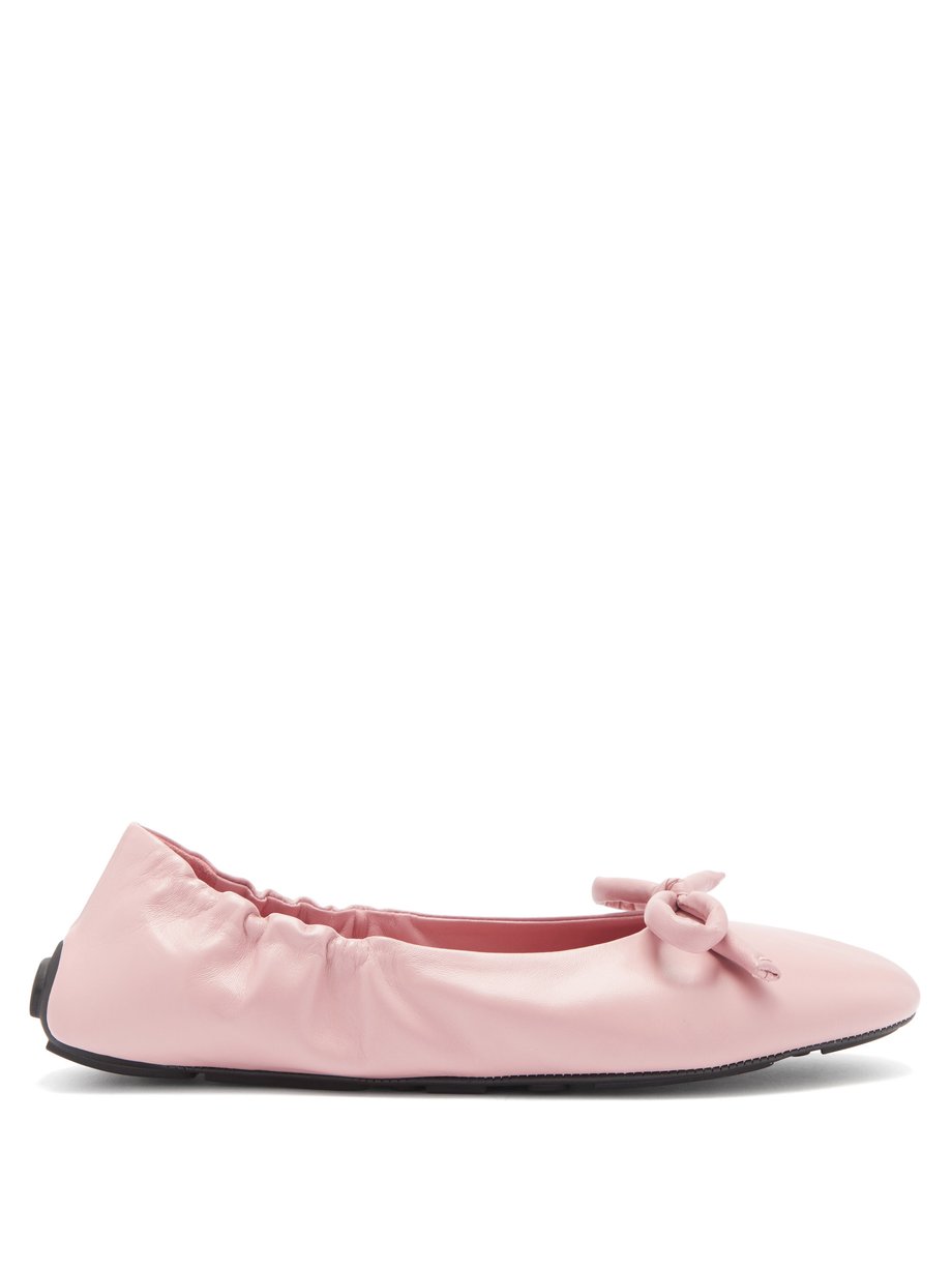 Pink Bow-front leather ballet flats | Prada | MATCHES UK