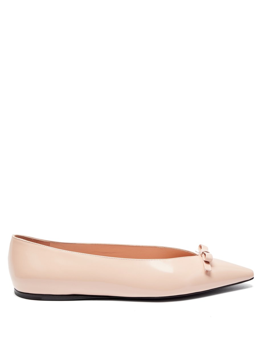 Pink Bow point-toe spazzolato-leather ballet flats | Prada | MATCHES UK