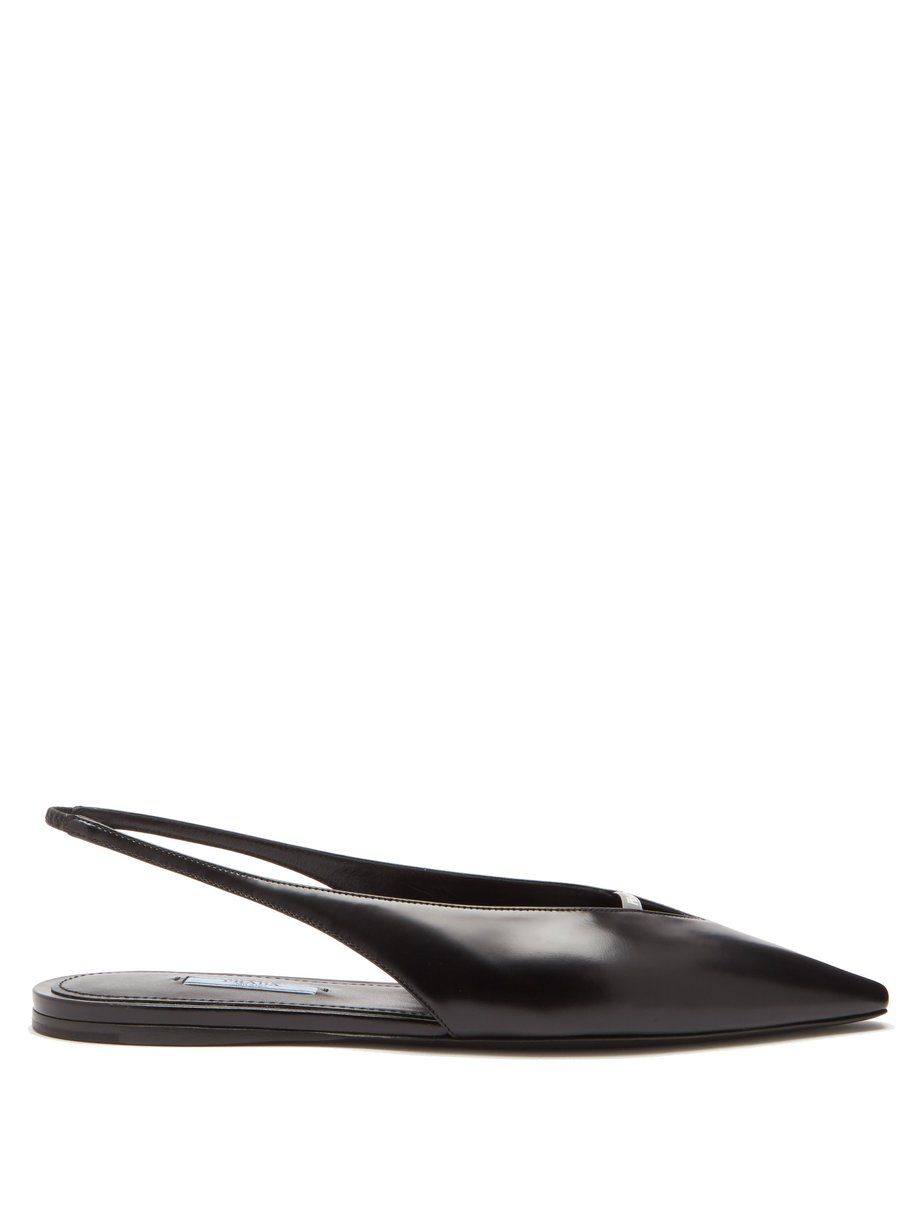 Black Point-toe spazzolato-leather slingback flats | Prada | MATCHESFASHION  AU