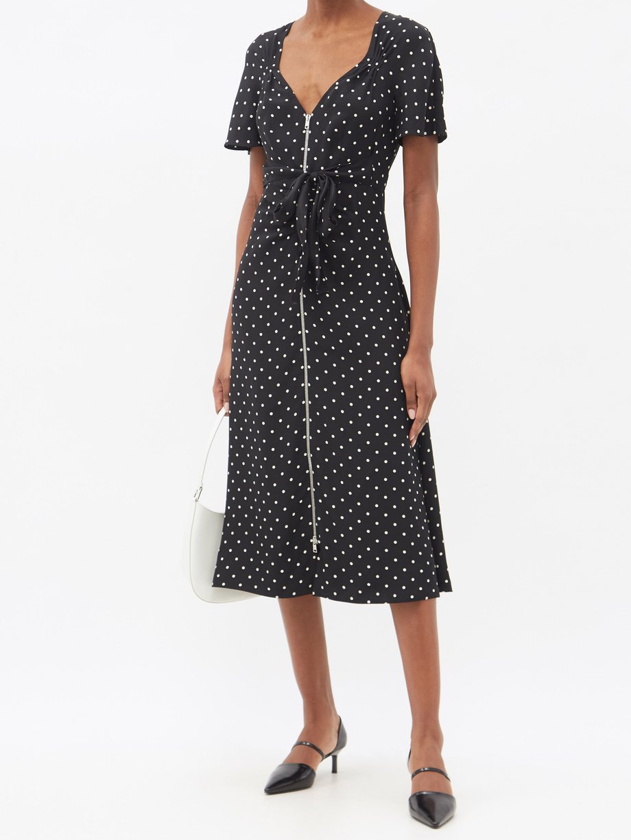 Black Zip-through polka-dot satin midi dress | Prada | MATCHESFASHION UK