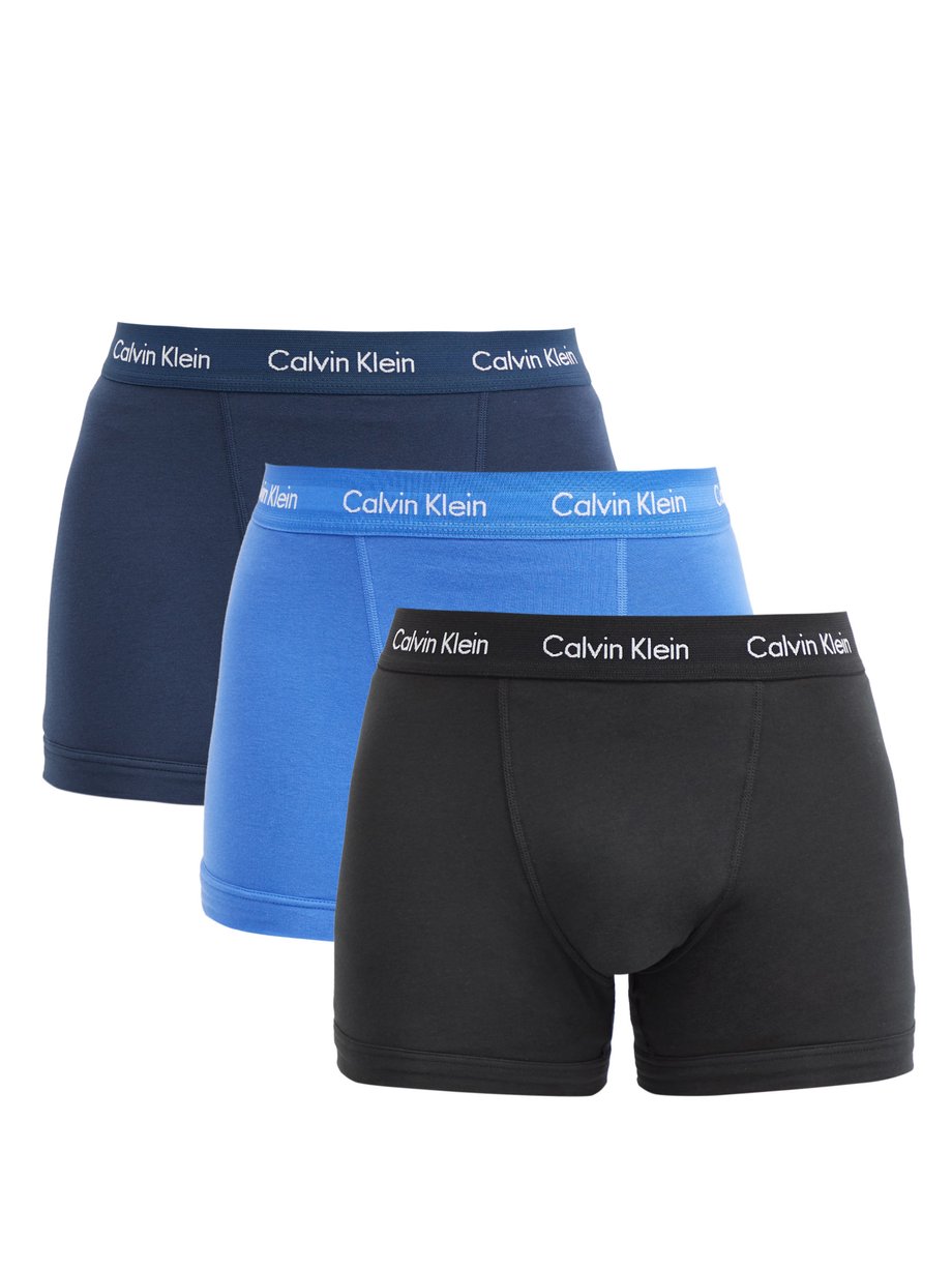 Blue Pack of three cotton-blend boxer briefs