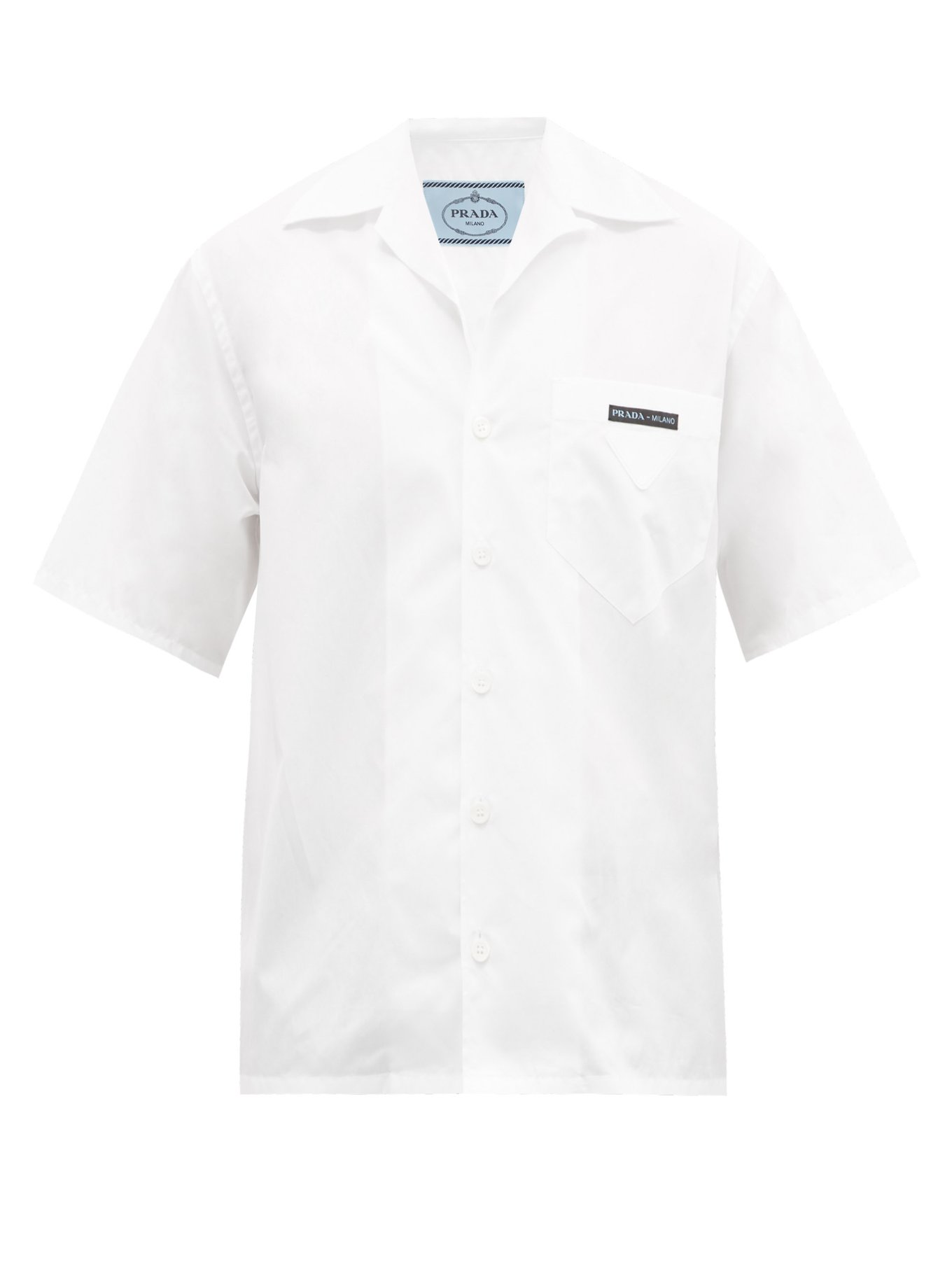 White Logo-appliqué cotton-poplin bowling shirt | Prada | MATCHESFASHION US