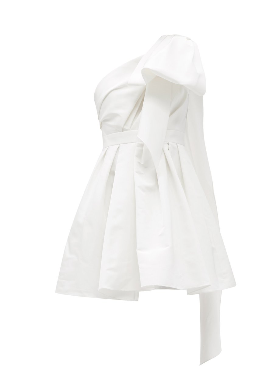 Carolina Herrera One-shoulder bow-appliqué silk-faille dress