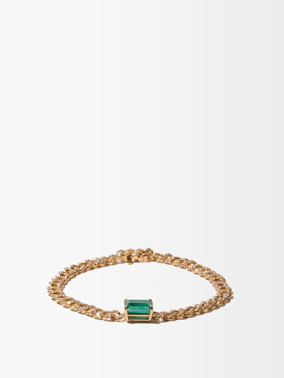 Shay Diamond, emerald & 18kt gold curb-chain bracelet