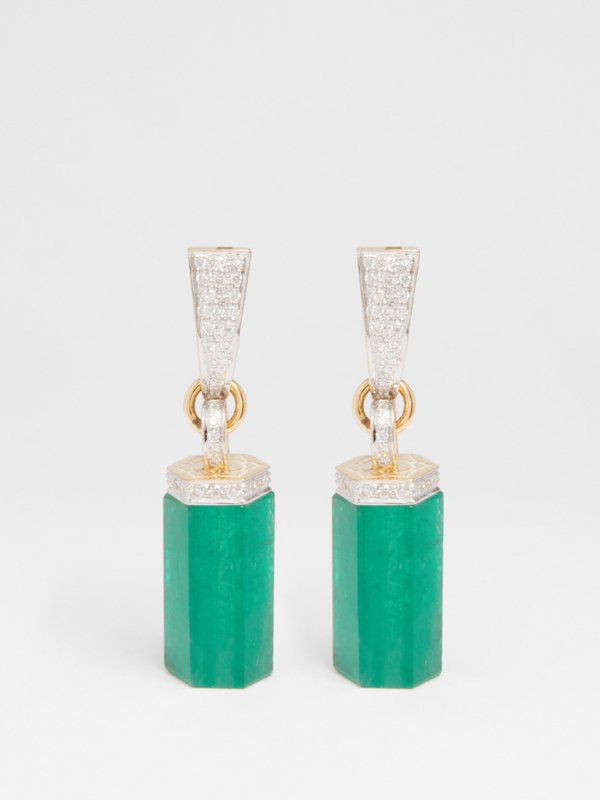 Jade Jagger Diamond, emerald & 18kt gold drop earrings