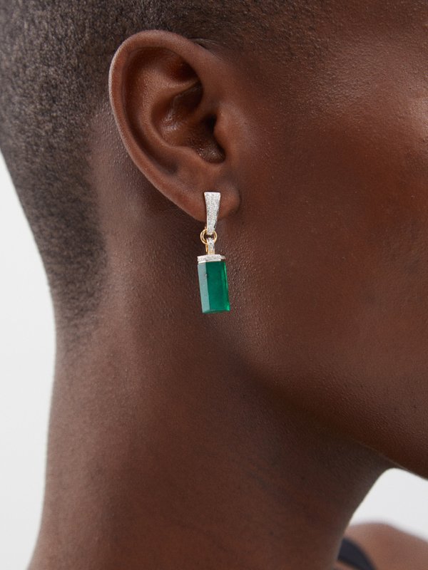 Jade Jagger Diamond, emerald & 18kt gold drop earrings