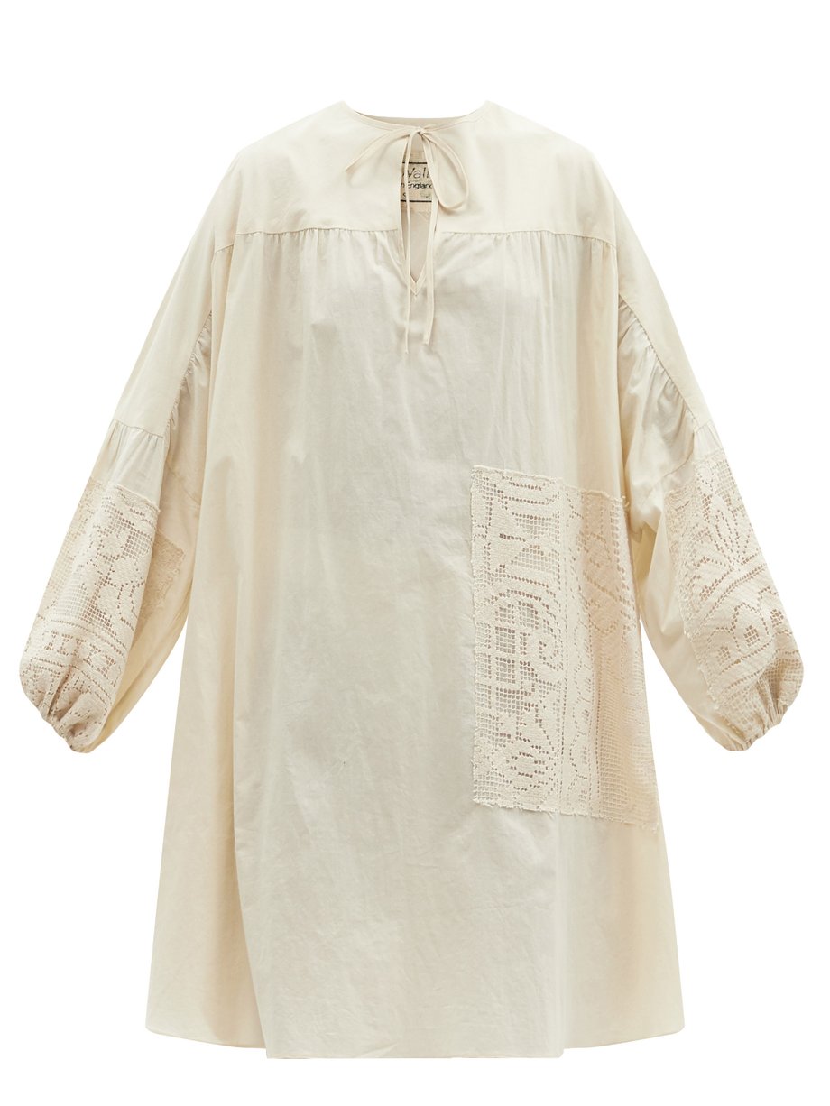 Neutral Abigail lace-patchwork cotton-poplin tunic top | By Walid ...