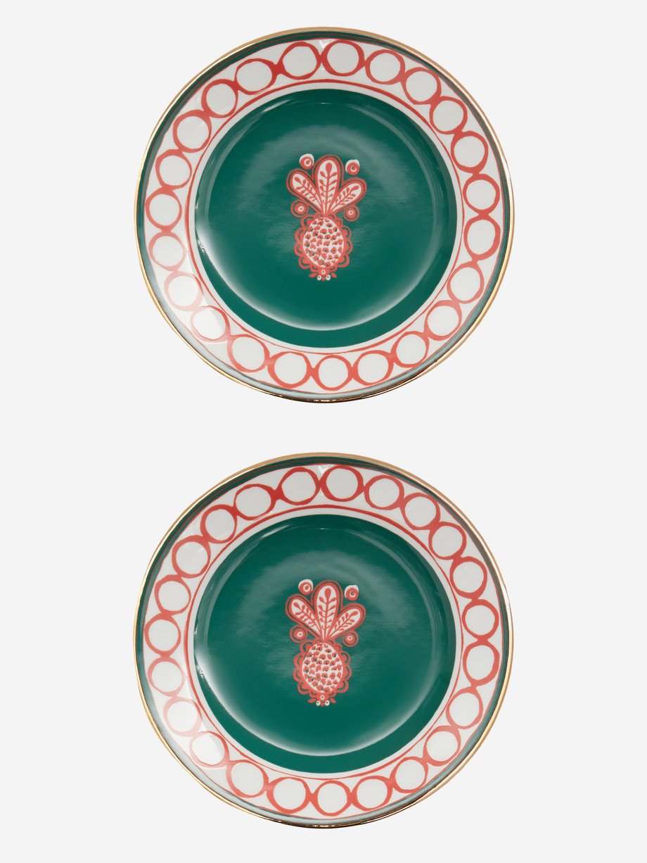 La DoubleJ Set of two 18kt gilded porcelain dessert plates