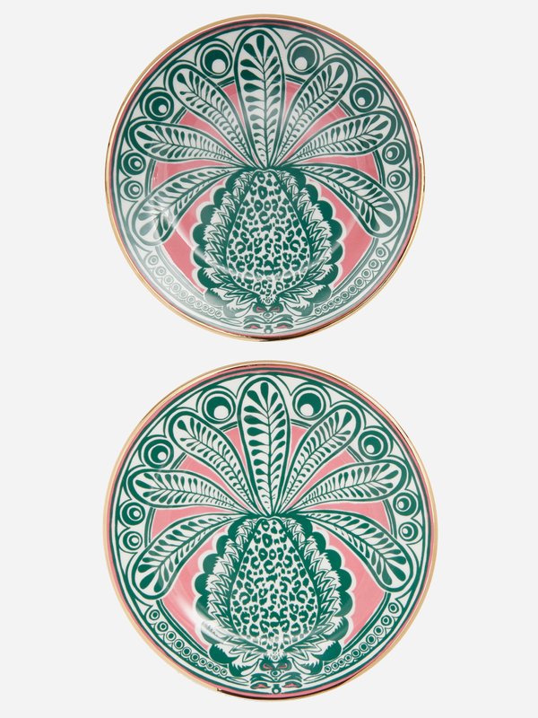 La DoubleJ Set of two 18kt-gilded porcelain dessert plates