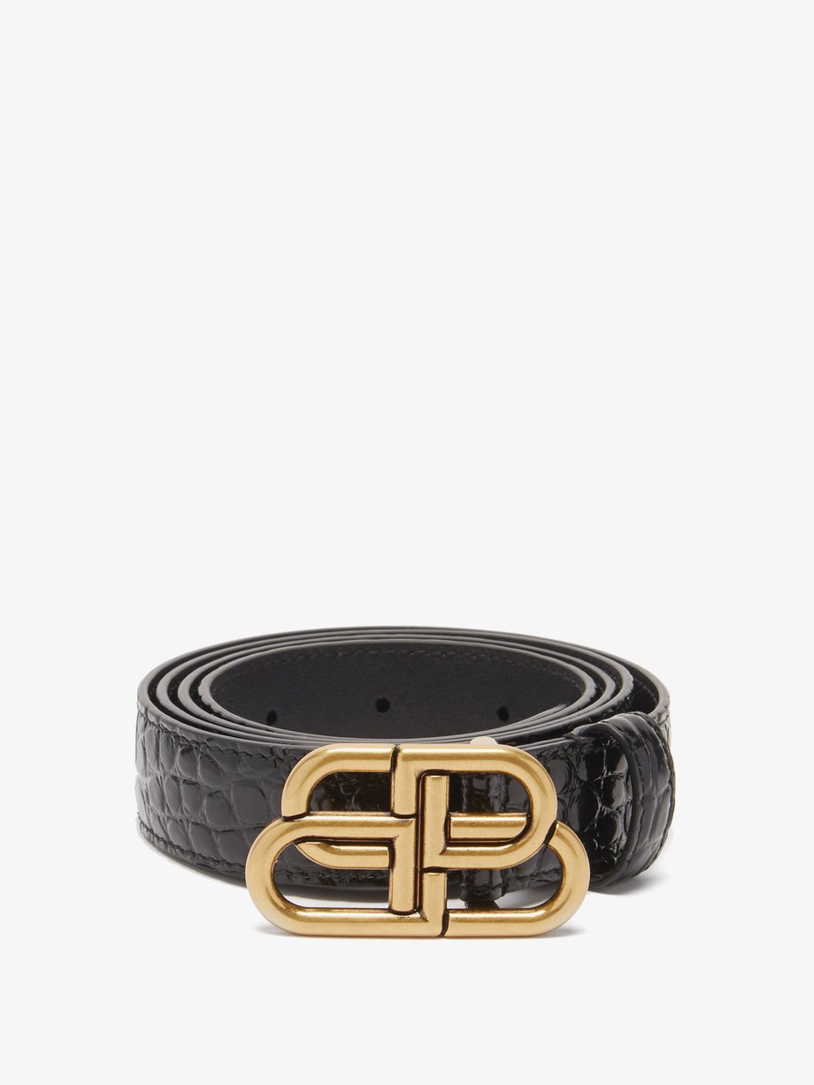 Black BB-plaque crocodile-effect leather belt | Balenciaga