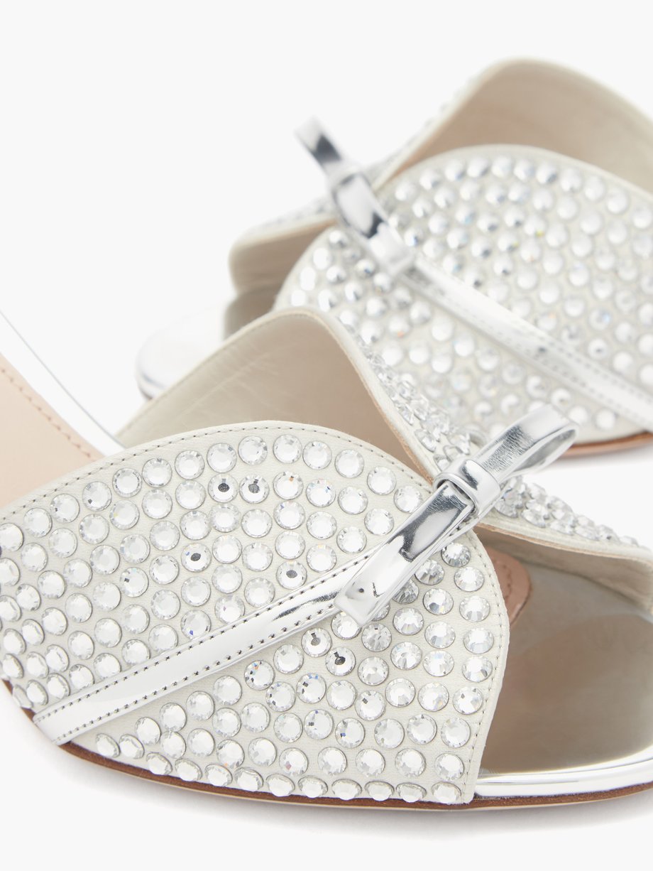 Metallic Crystal-embellished bow metallic-leather mules | Miu Miu