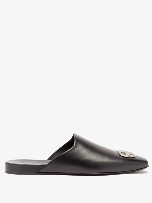 Balenciaga Cosy BB-plaque leather backless loafers