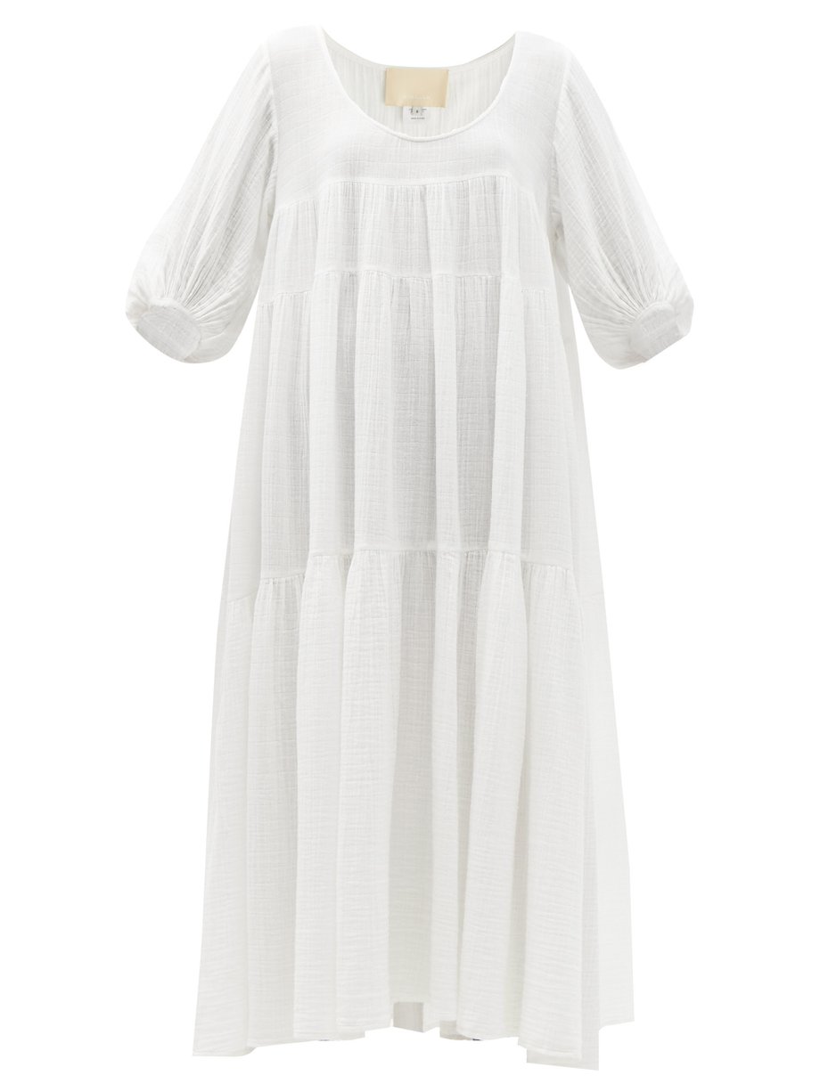 White Nina tiered crinkle-cotton maxi dress | Anaak | MATCHES UK