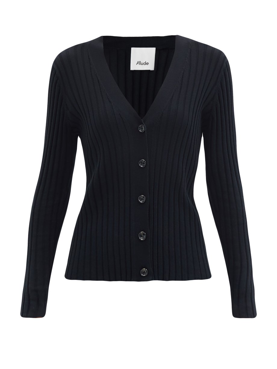 Black V-neck ribbed cotton-blend cardigan | Allude | MATCHESFASHION US