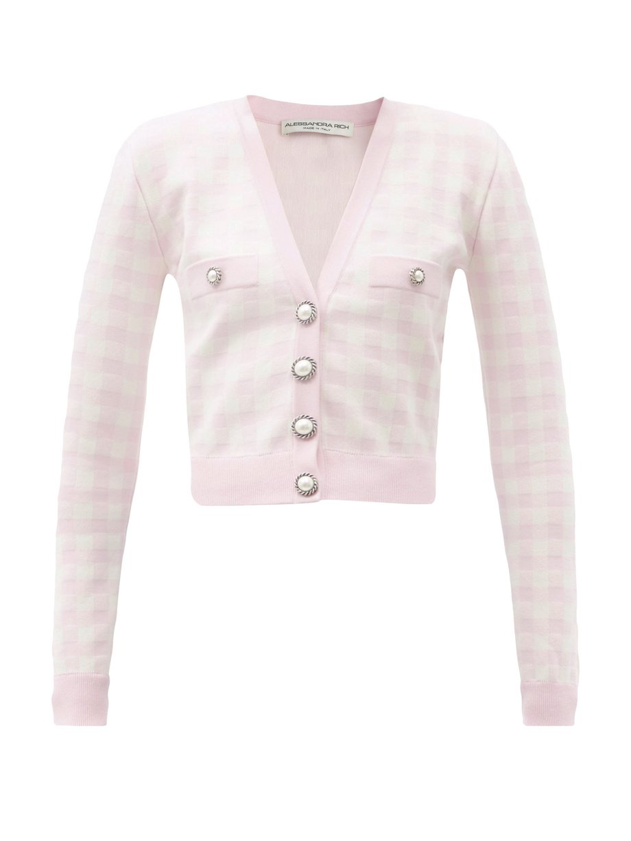 Pink Pearl-button check cardigan | Alessandra Rich | MATCHESFASHION UK