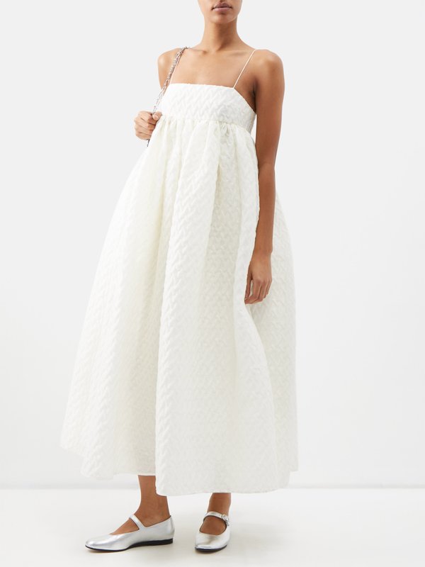 White Edition Beth square-neck linen-blend cloqué dress | Cecilie ...
