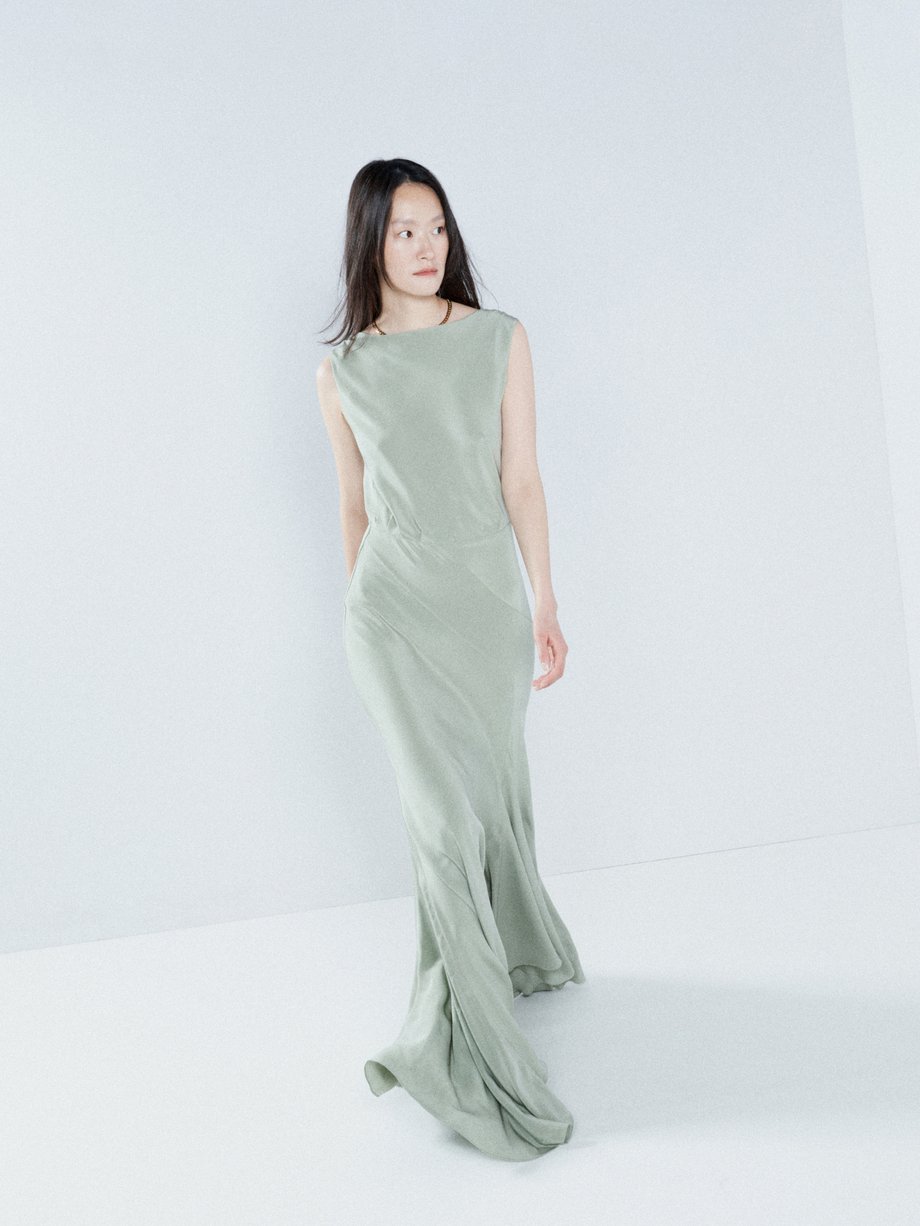 Green Cowl-back seam-detail silk maxi dress | Raey | MATCHES UK