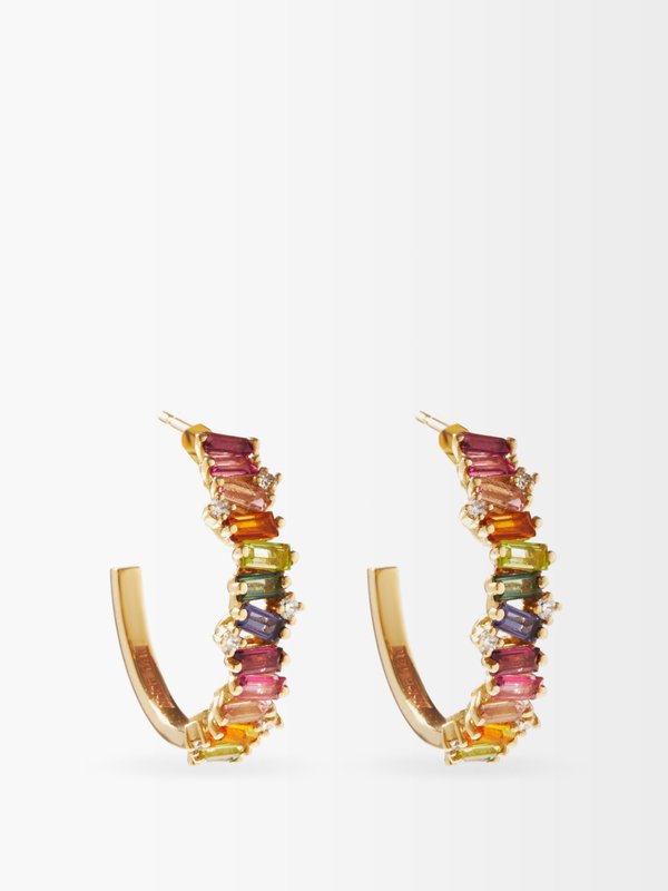 Suzanne Kalan Rainbow diamond, topaz & 14kt gold hoop earrings