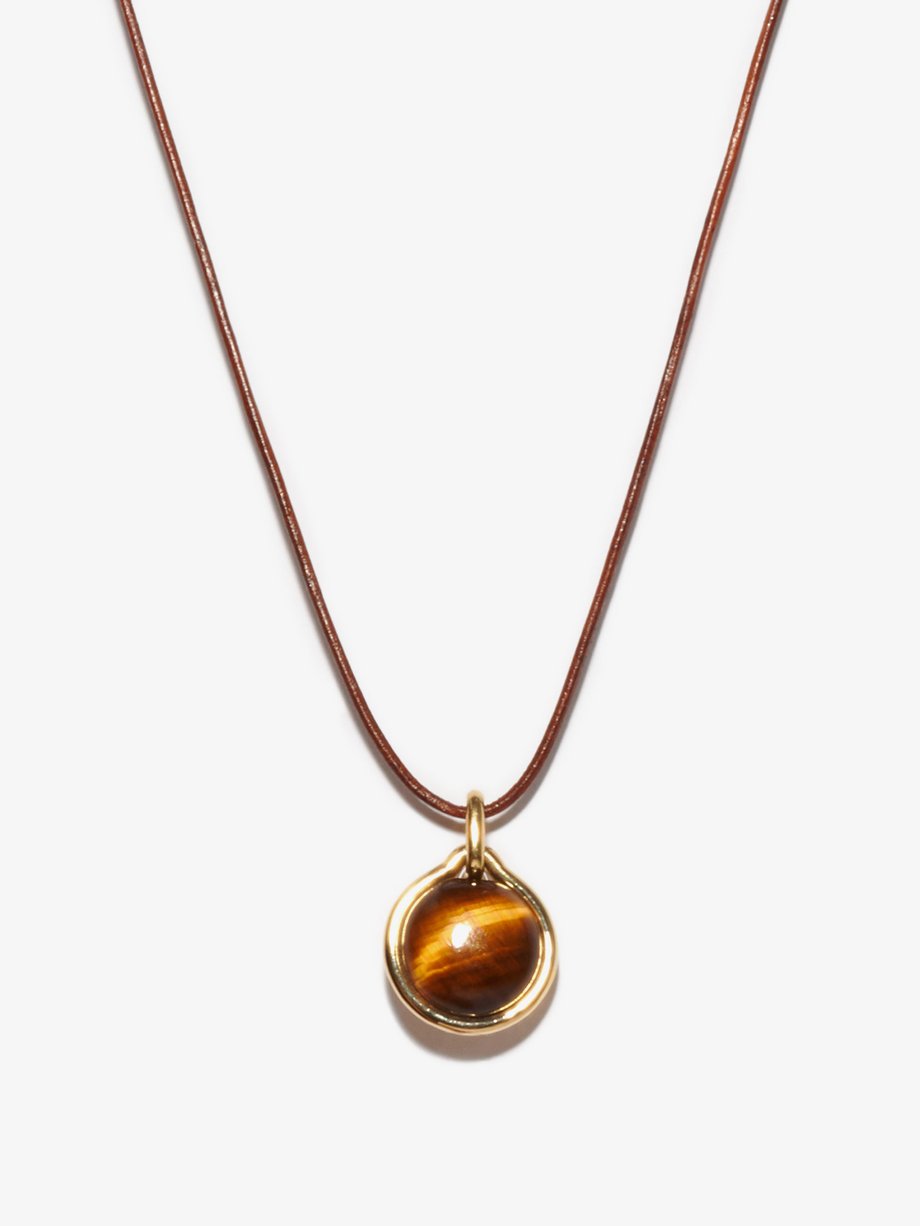 Gold Tiger eye, 18kt gold and leather pendant necklace | Fernando Jorge ...