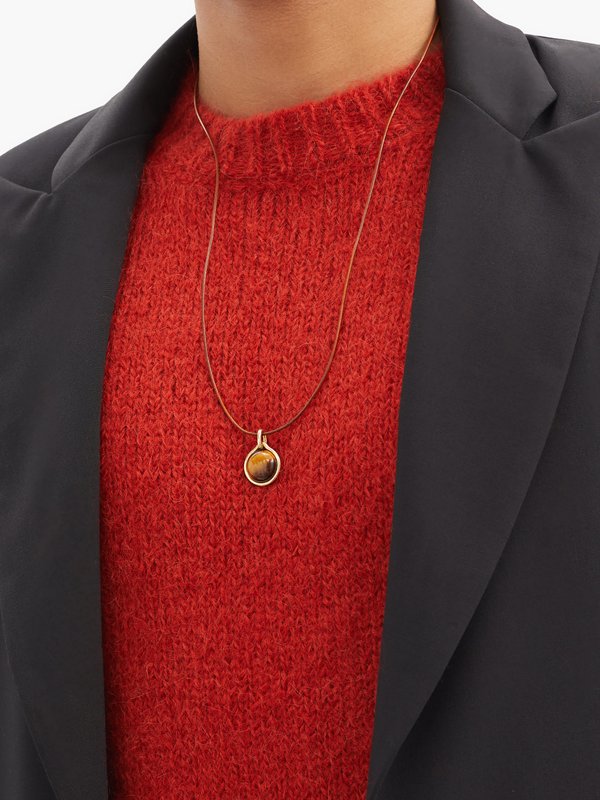 Fernando Jorge Tiger eye, 18kt gold and leather pendant necklace