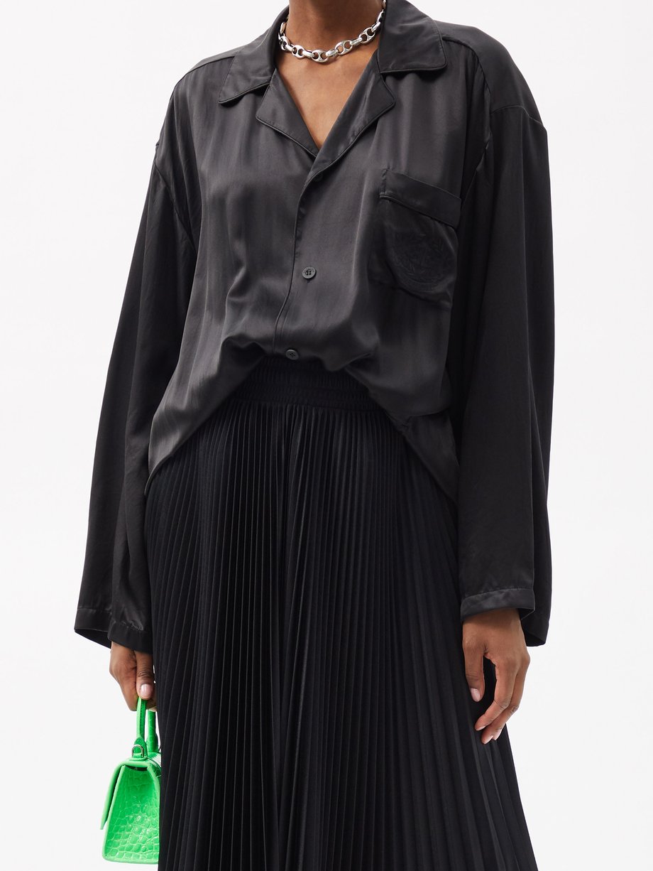 Chemise oversize en satin à poche plaquée Noir Balenciaga
