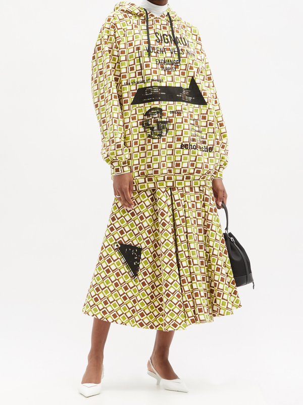 Prada Geometric-print cotton-jersey A-line skirt