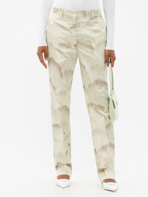 Prada Beige Silk Blend Flared Crepe Trousers L Prada | TLC