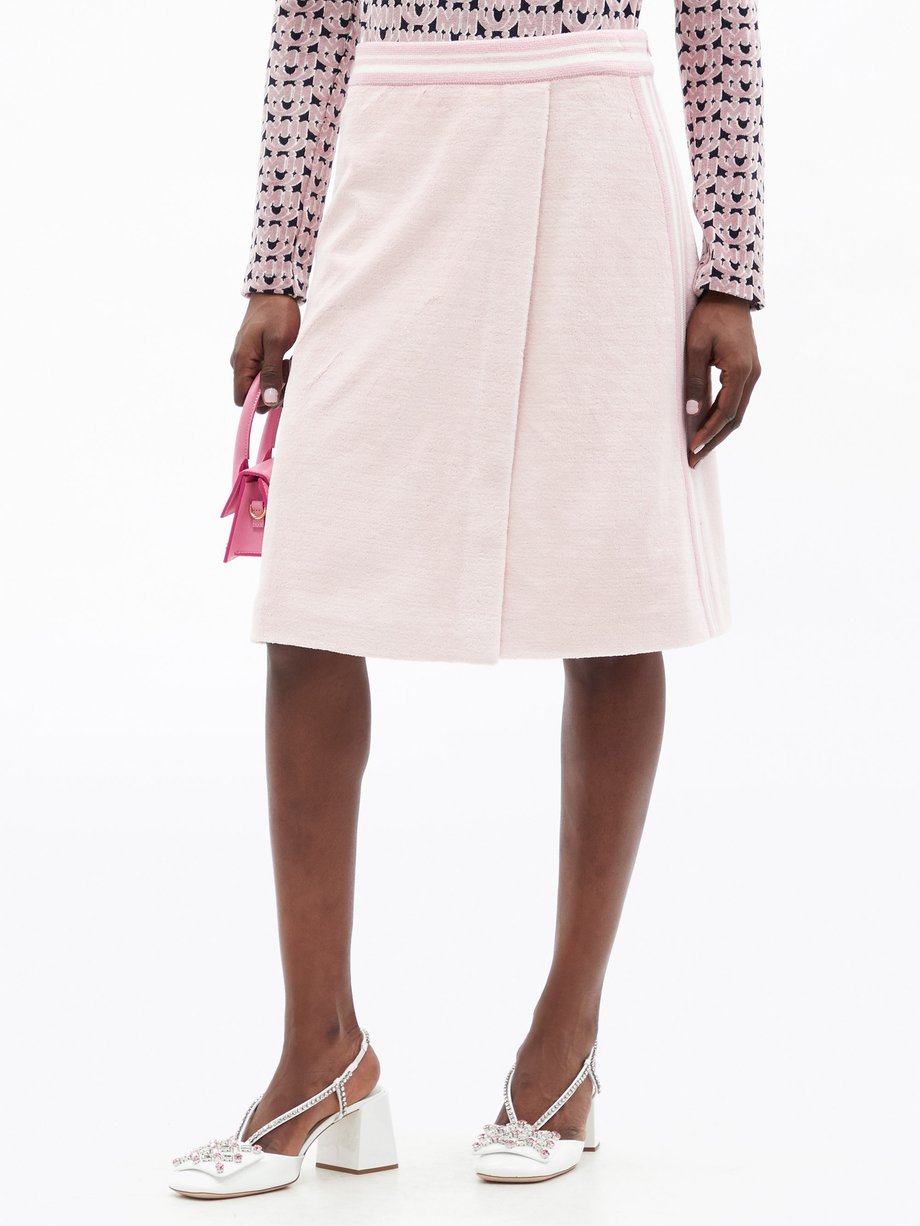 Pink Striped-trim cotton-blend midi skirt | Miu Miu | MATCHES UK