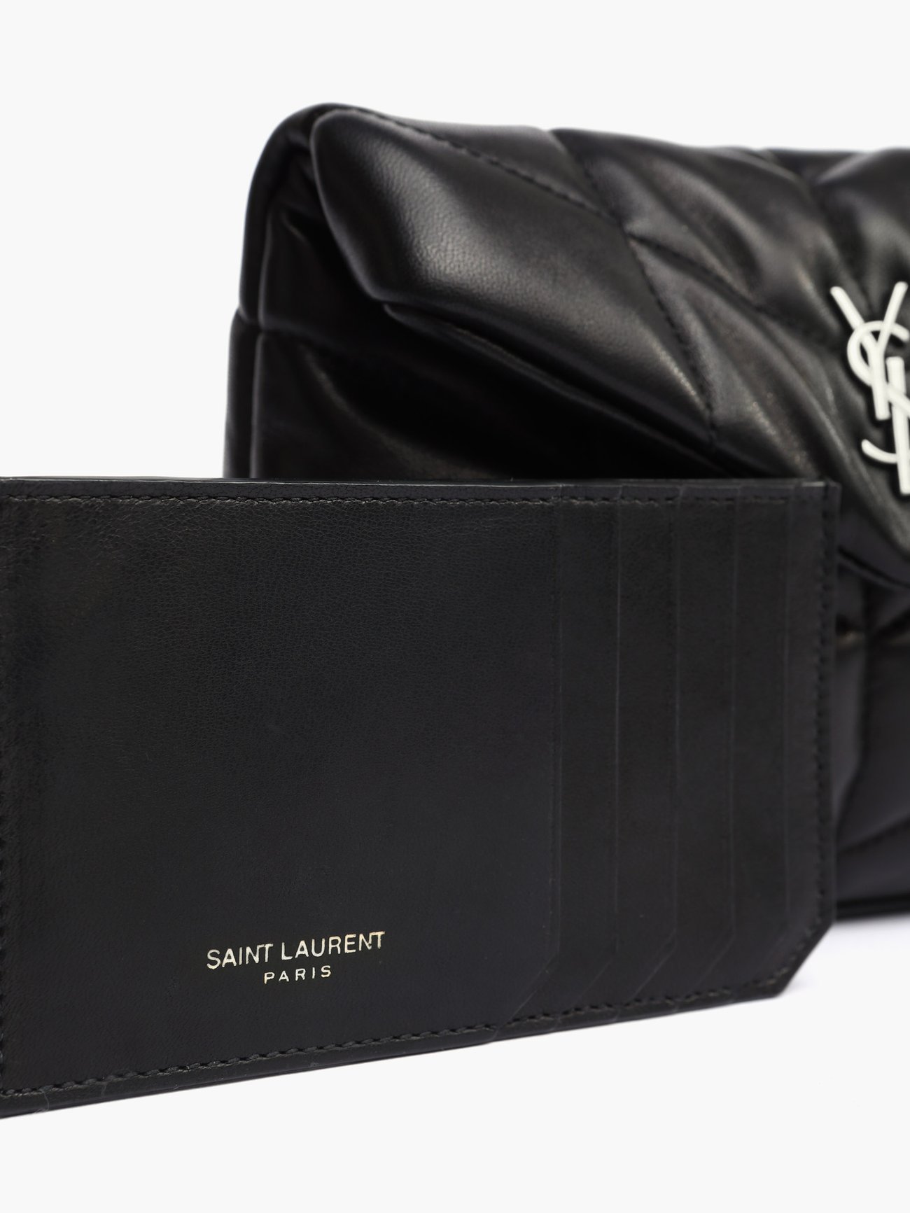 Saint Laurent Ysl-plaque Leather Puffer Clutch Bag