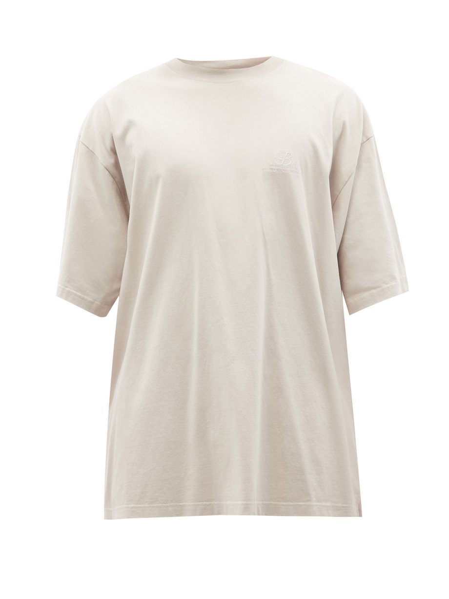 Neutral Logo-embroidered cotton-jersey T-shirt | Balenciaga ...