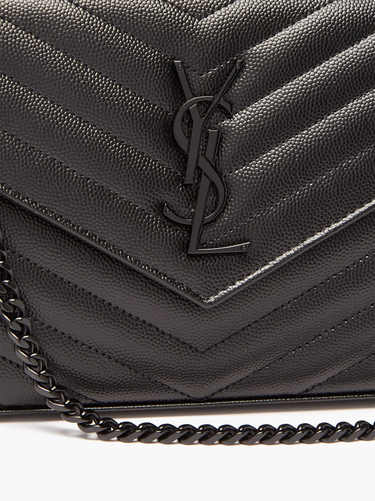 Saint Laurent Womens Black Monogram Quilted Leather Envelope Clutch