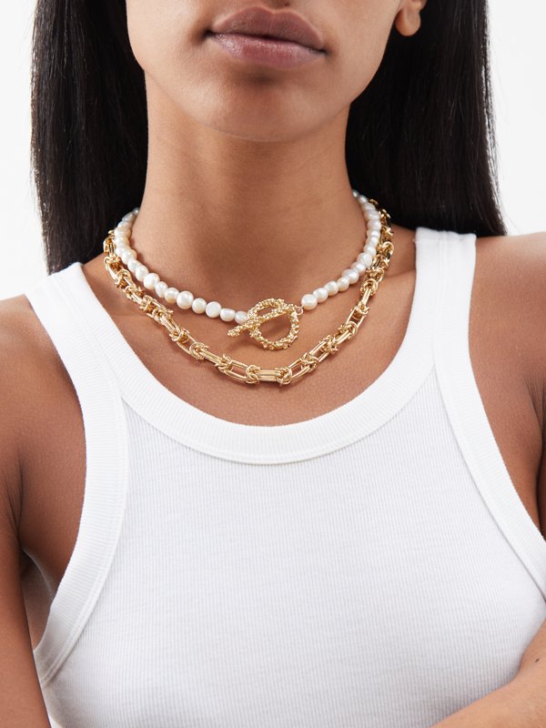 By Alona Naia pearl & 18kt gold-plated necklace
