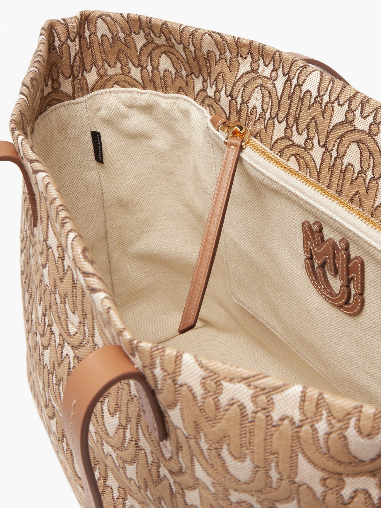 Brown Monogram-jacquard tote bag, Miu Miu