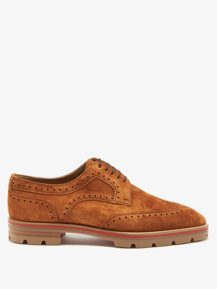Tan Laurlaf lugged-sole suede brogues | Christian Louboutin ...