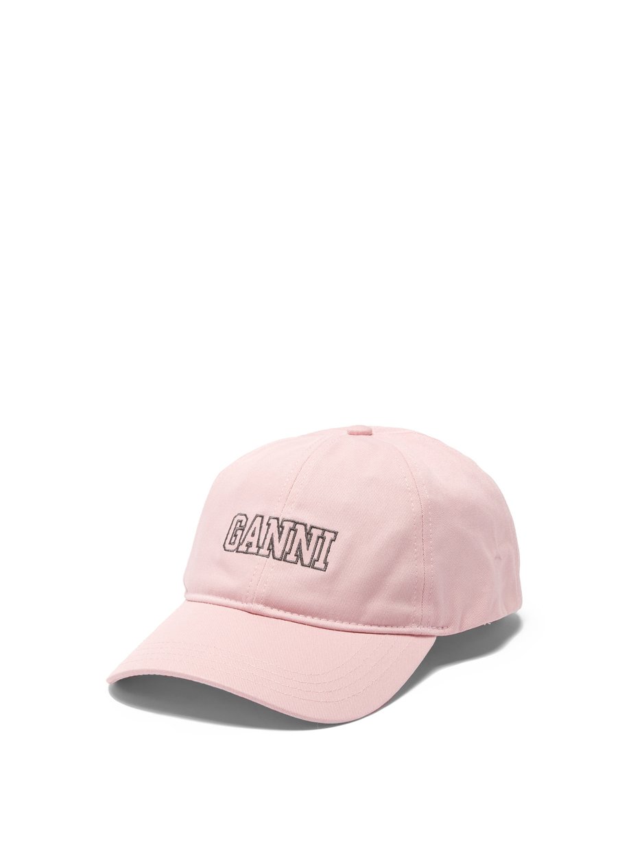 Pink Logo-embroidered organic-cotton baseball cap | Ganni ...