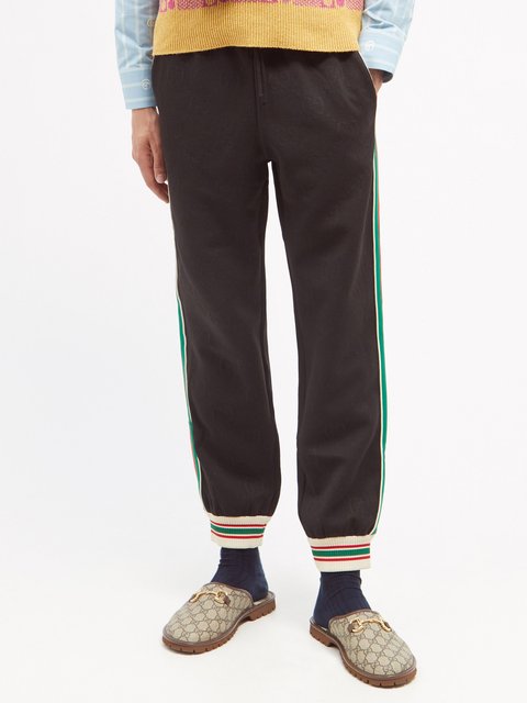 Gucci - Slim-Fit Tapered Printed Silk-Trimmed Jersey Track Pants - Black  Gucci