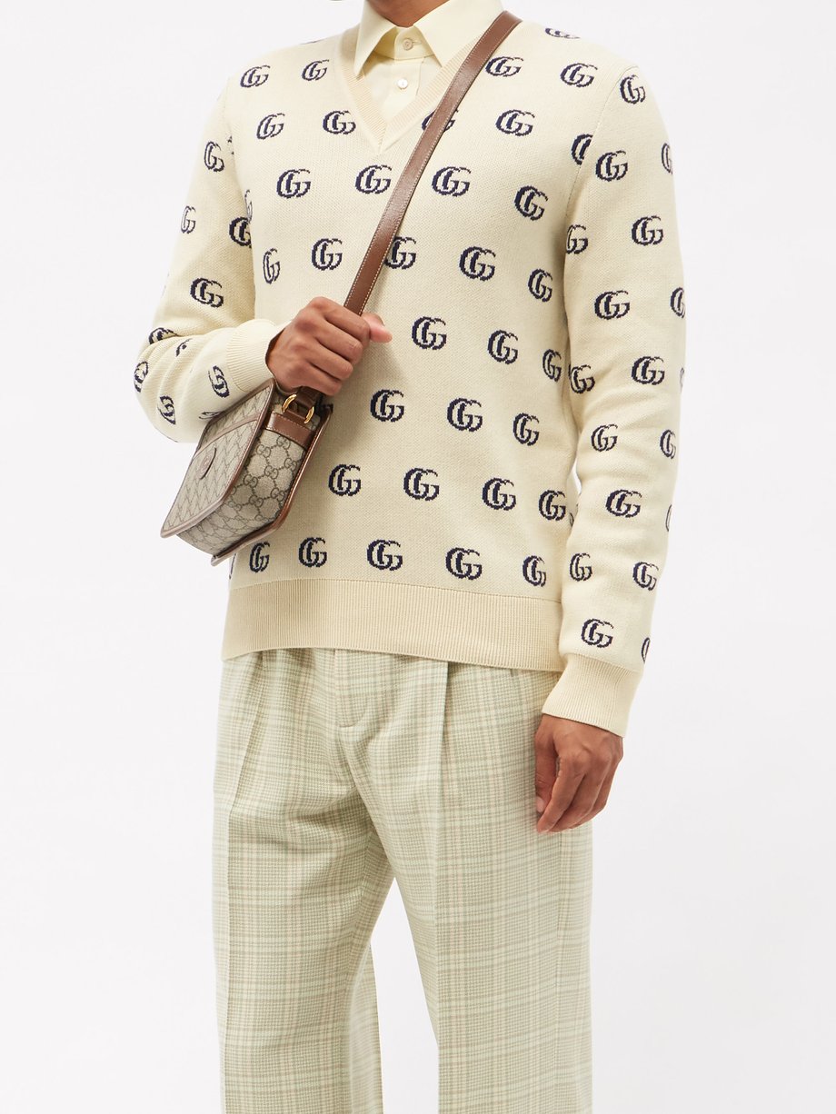 White V-neck GG-jacquard sweater | Gucci | MATCHESFASHION US