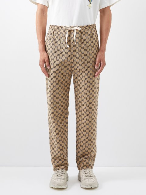 Jumbo GG jogging pant with Web in beige and ebony | GUCCI® US