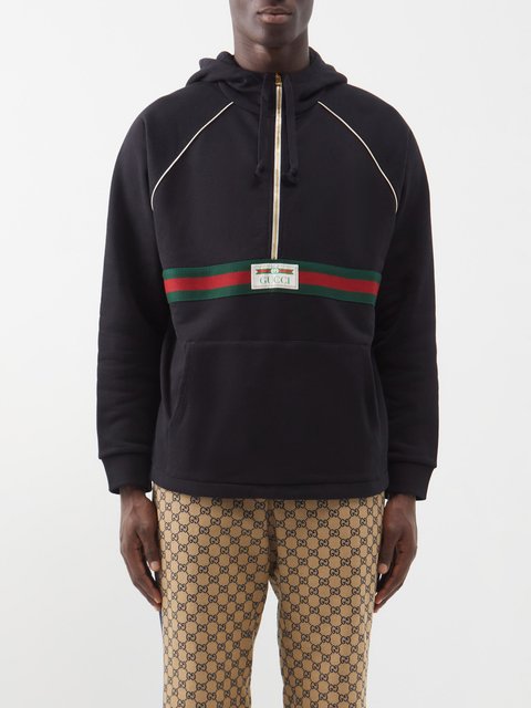 Logo web half-zip cotton jersey hoodie - Gucci - Men