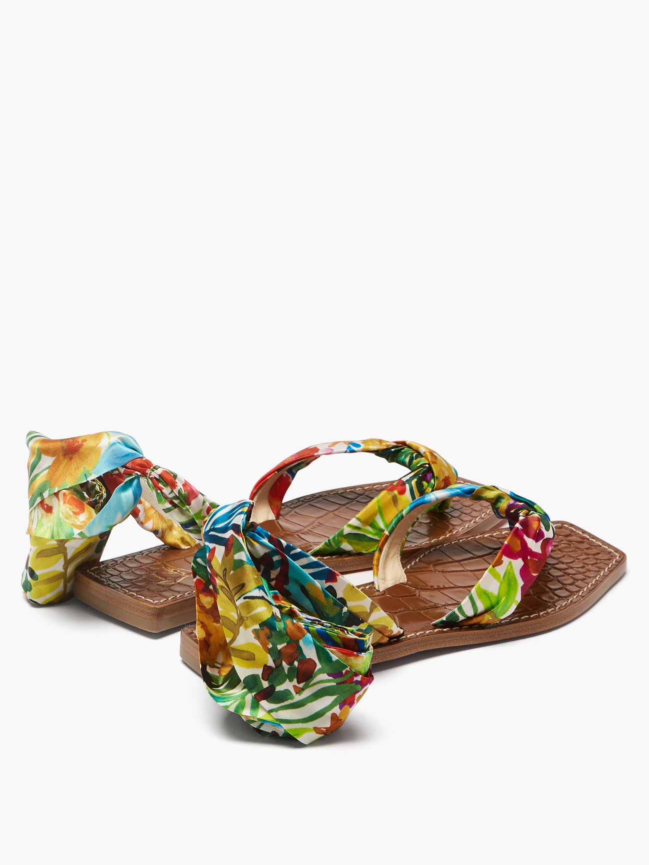 Christian Louboutin Multicolor Printed Satin Niloofar Ankle Wrap Flat Sandals Size 36
