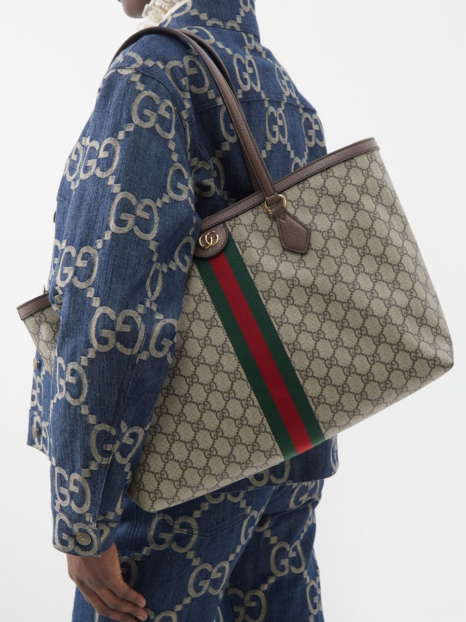 Grey Ophidia Web stripe GG Supreme canvas tote bag | Gucci