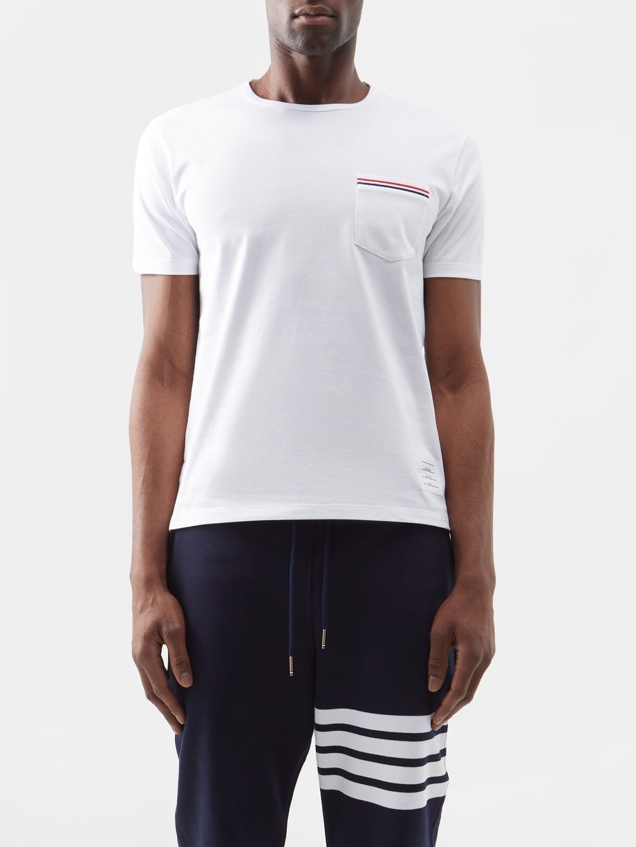 White Tricolour-stripe cotton-jersey T-shirt | Thom Browne | MATCHES UK