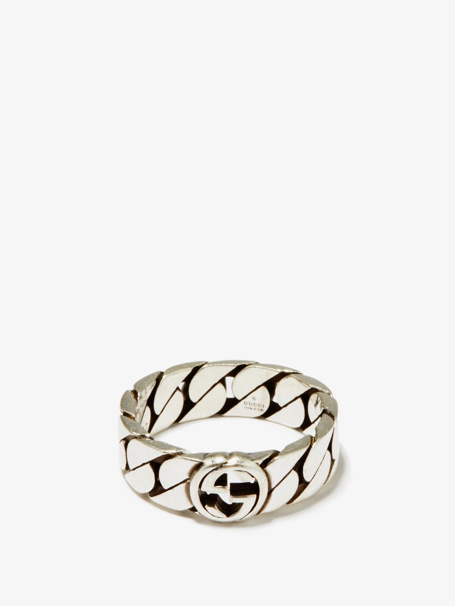 Metallic GG-logo sterling-silver chain ring | Gucci | MATCHESFASHION AU