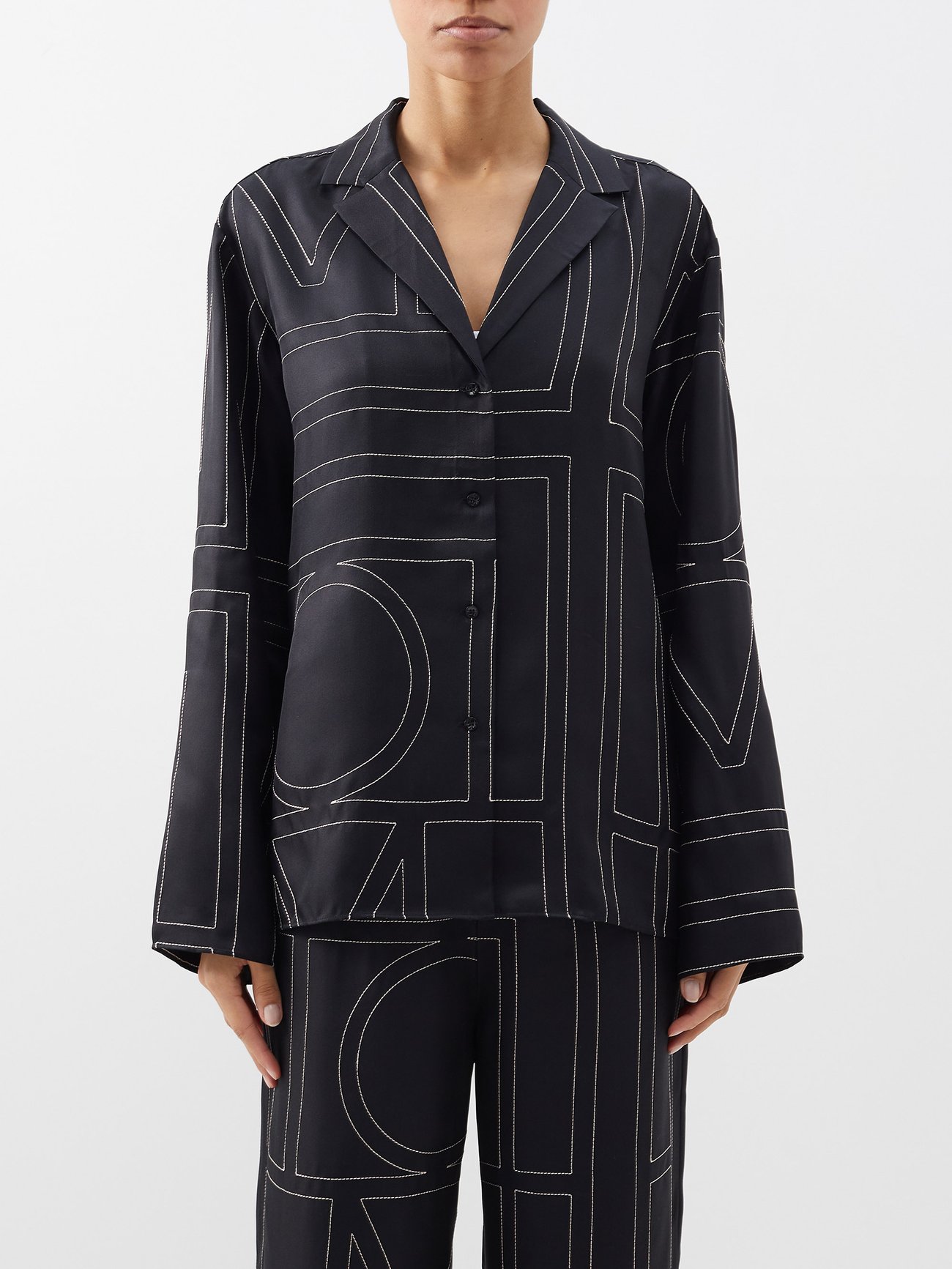 TOTEME - TOTEME Monogram Silk Pajama Top in Mocha 40 / 8 US - Hampden Clothing